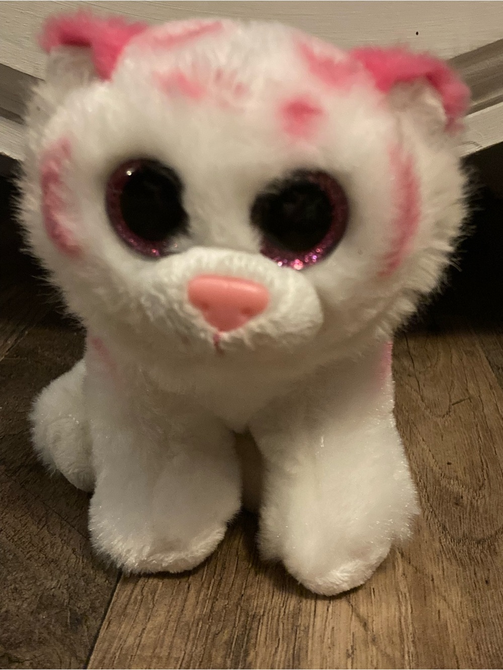 Ty White and Pink Plush Leopard Beanie Boo